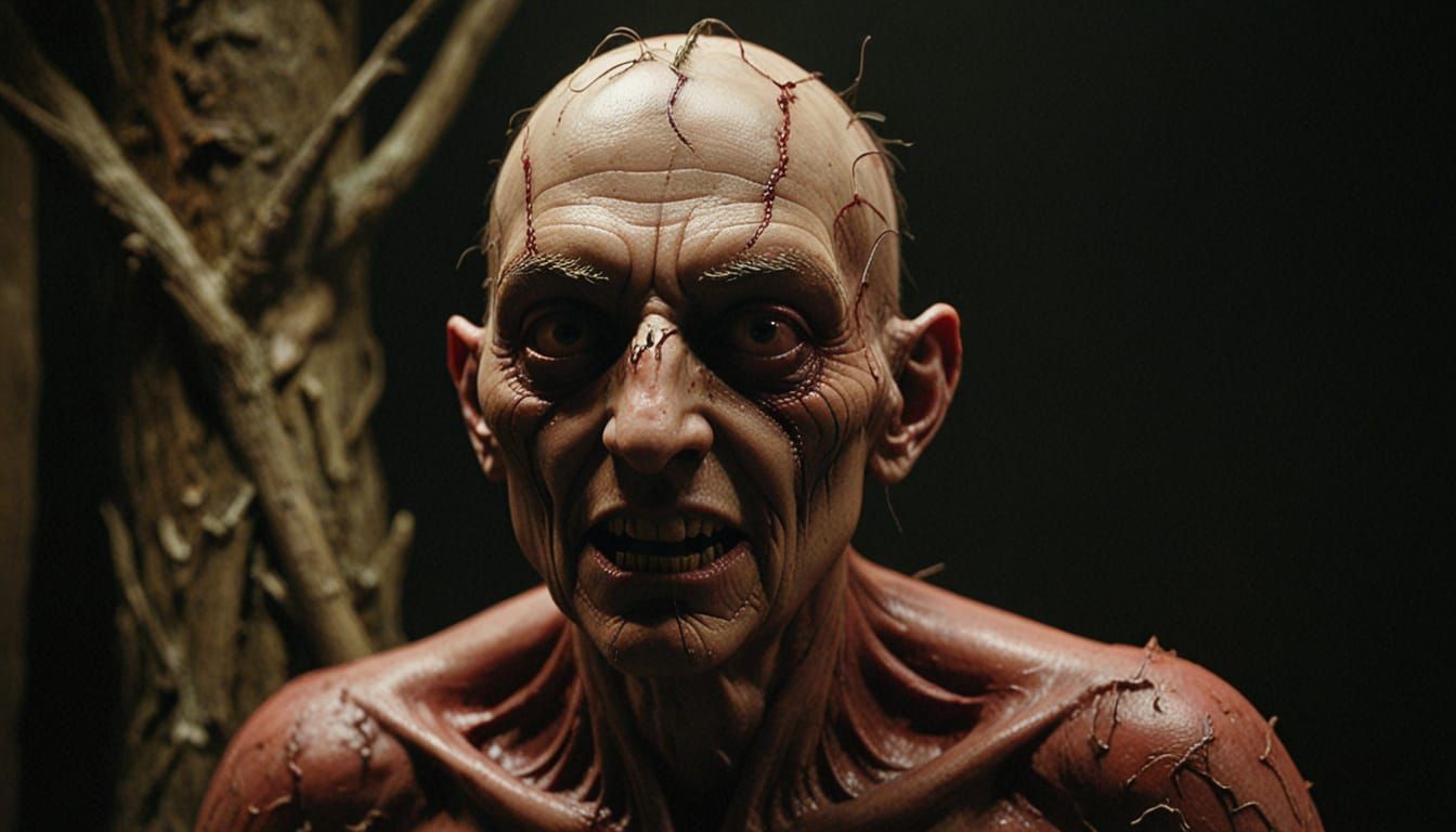 Parasitic Smirking Face in Dark Fantasy Horror Style