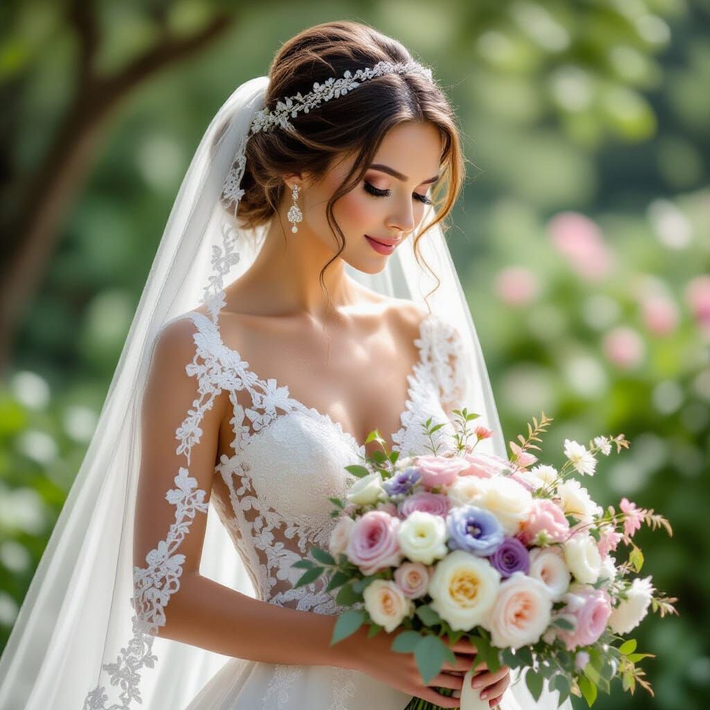 Bride with Bouquet in Romantic Style
