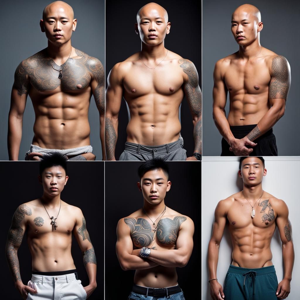 Three Bald Chinese Men with Maori Tattoos