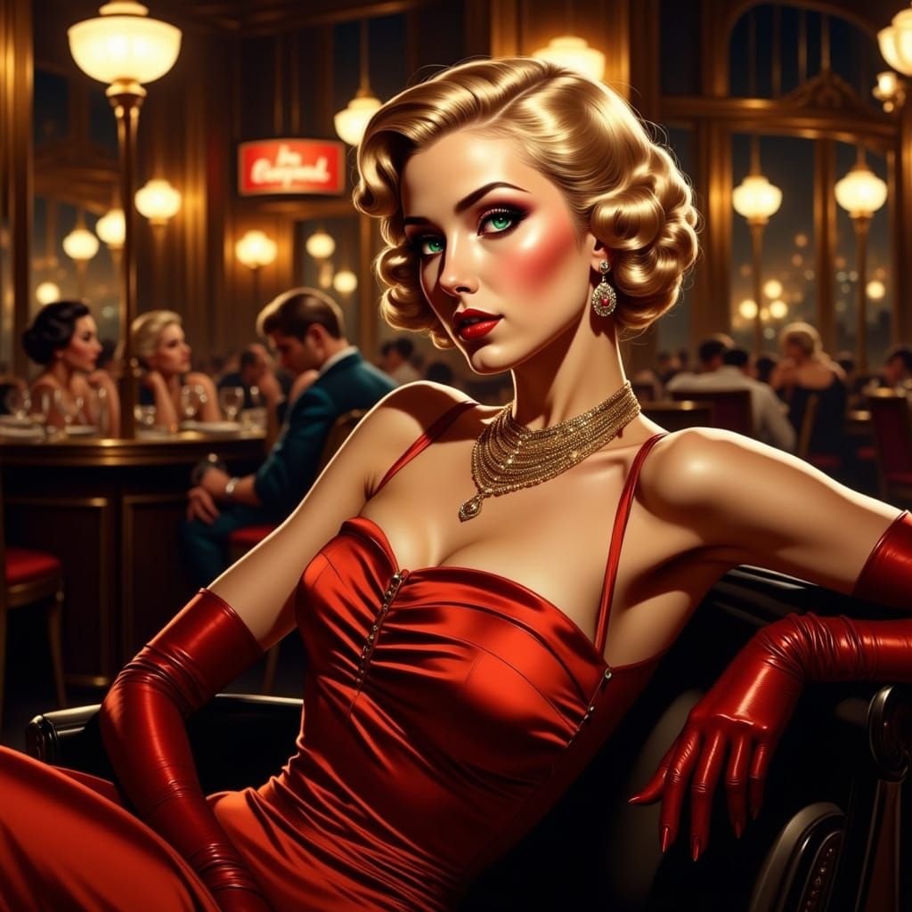 Femme Fatale in Scarlet Red Velvet Gloves