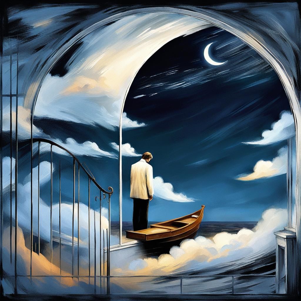 Melancholy Man Gazing Out Window: Ethereal Matte Painting