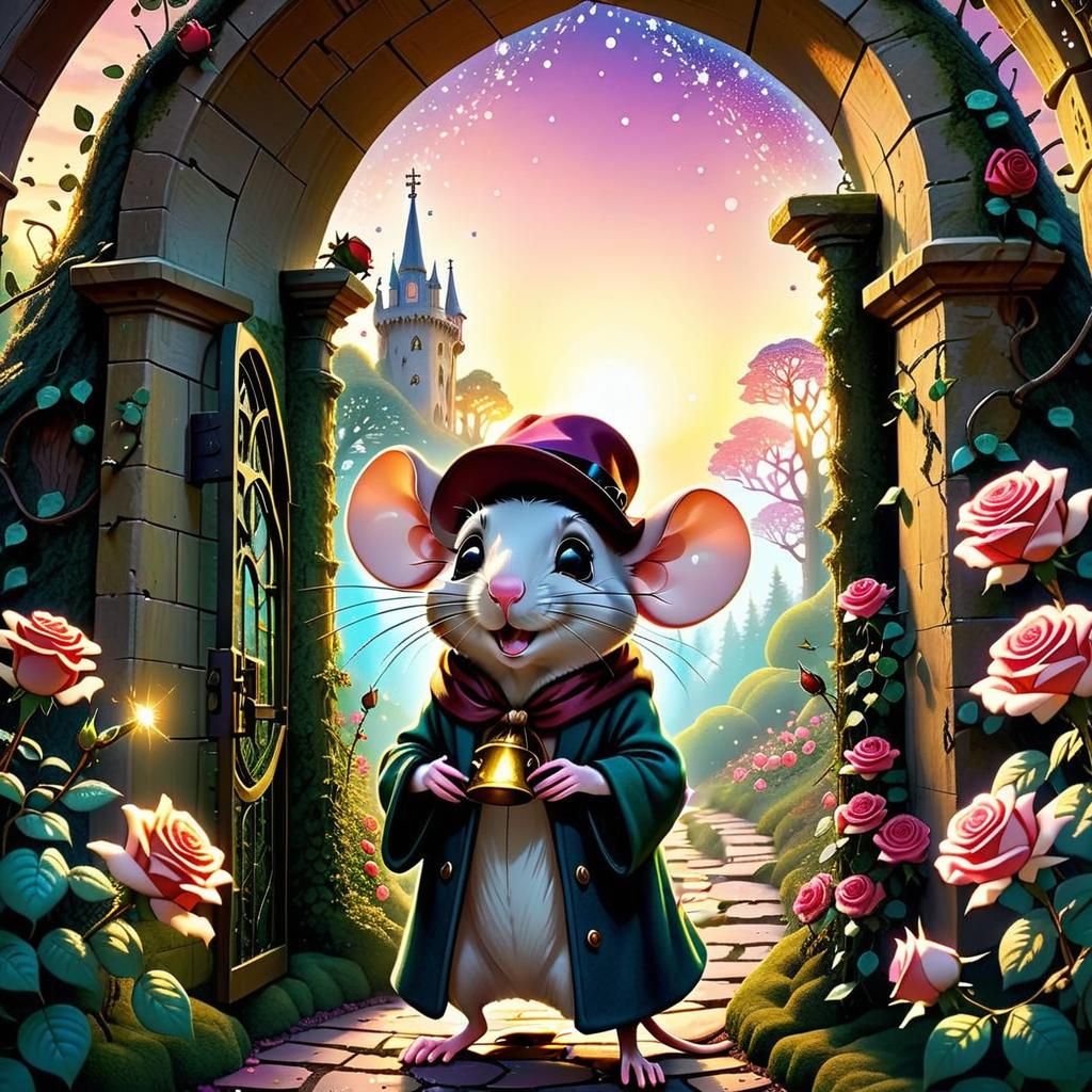 Mouse at Gateway to Magical Forest in Watercolor