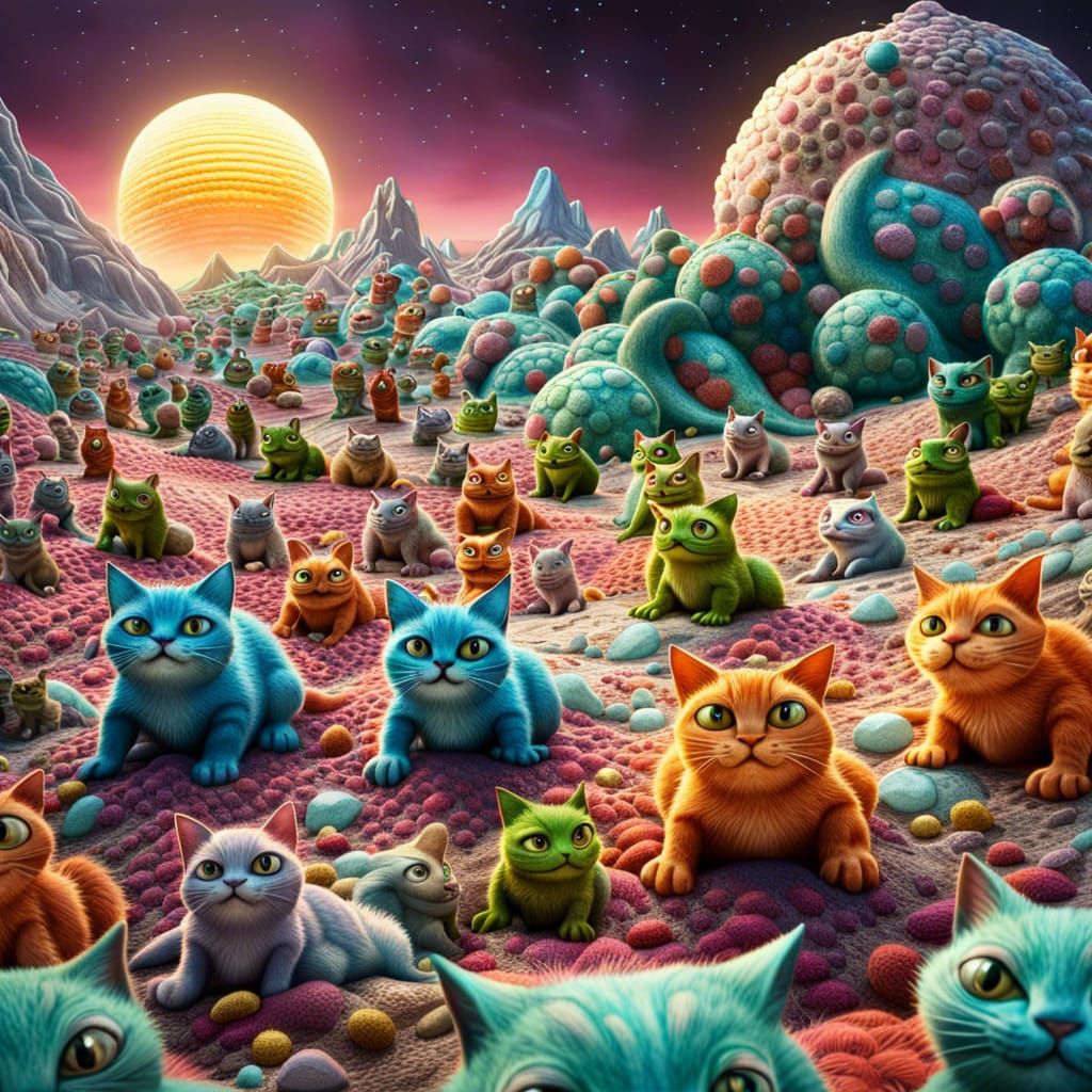 Cats Swarm Frog Monsters on the Moon