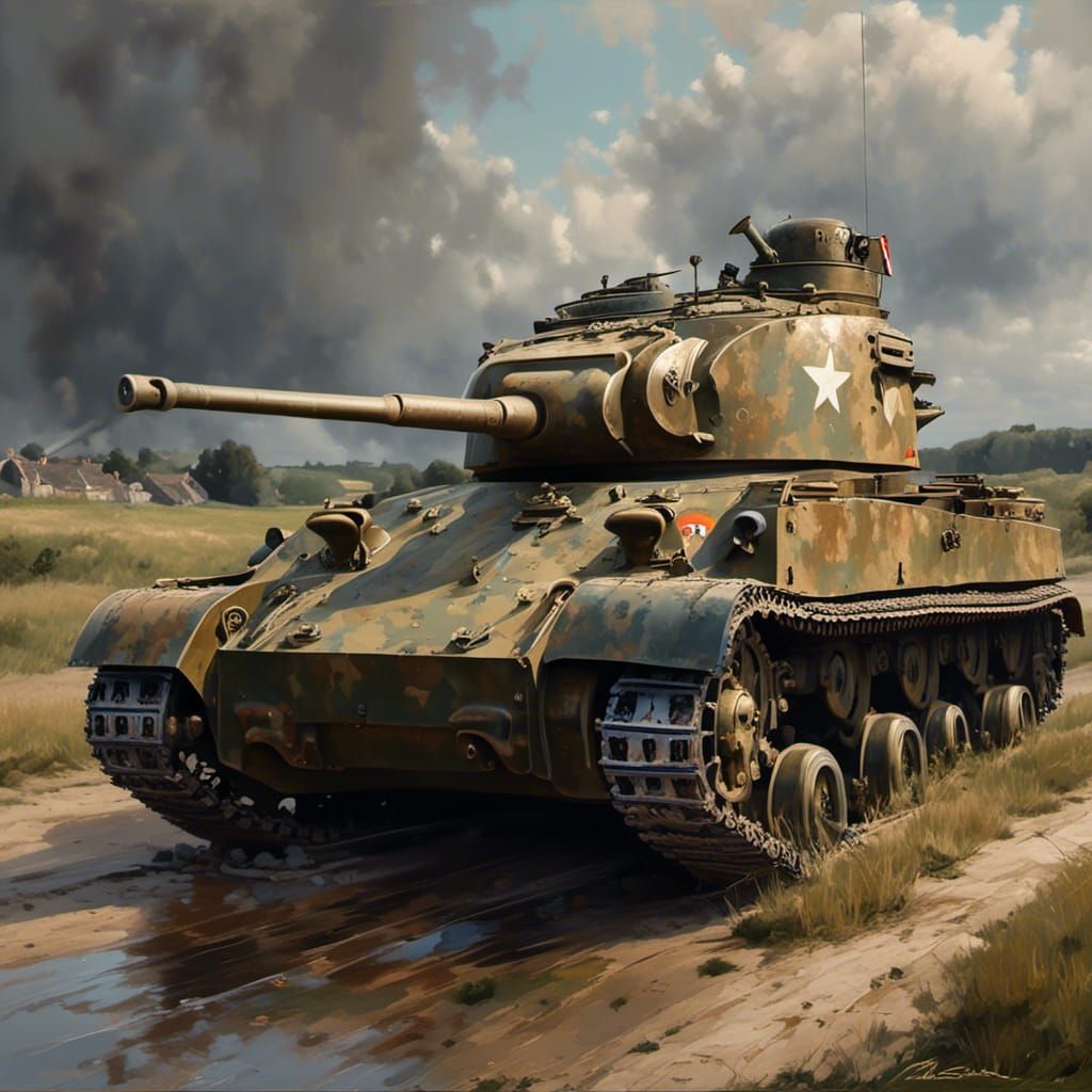 Sherman Tank in Normandy: Military Art Style