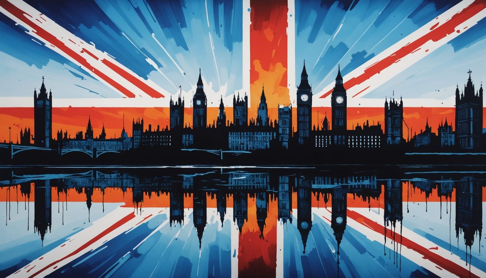 London Skyline Silhouette with Union Jack Graffiti