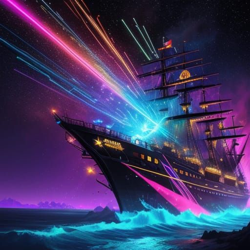 Royal Treasure Ship Made of Lasers in Deep Space Art