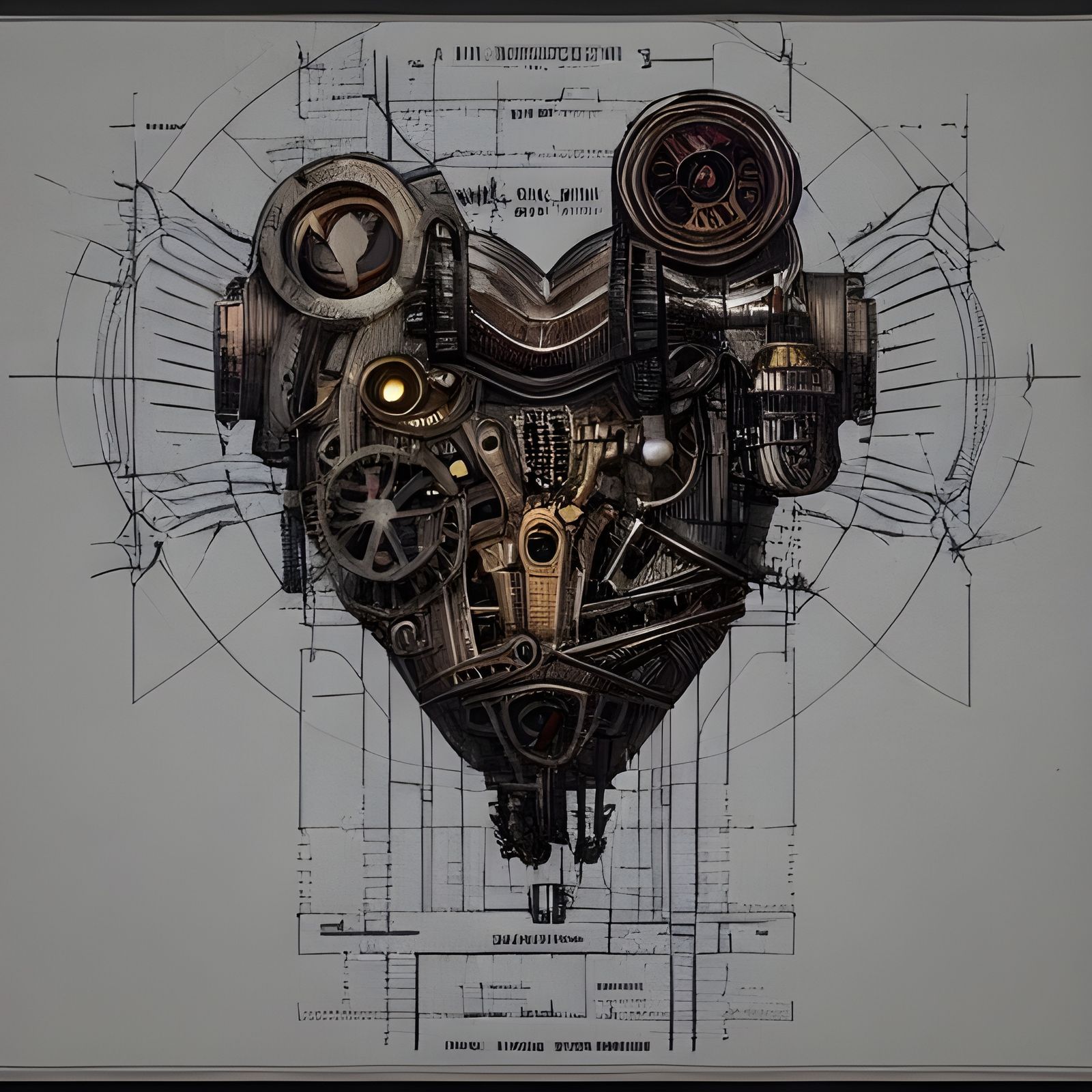 Steampunk Mechanical Heart Technical Drawing