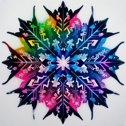 Colorful Fractal Rainbow Snowflakes in Graffiti Art