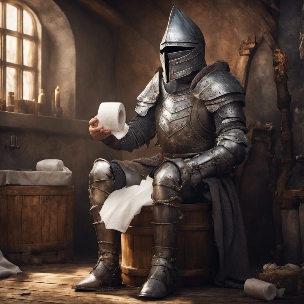 Humorous Medieval Knight on Toilet Bowl