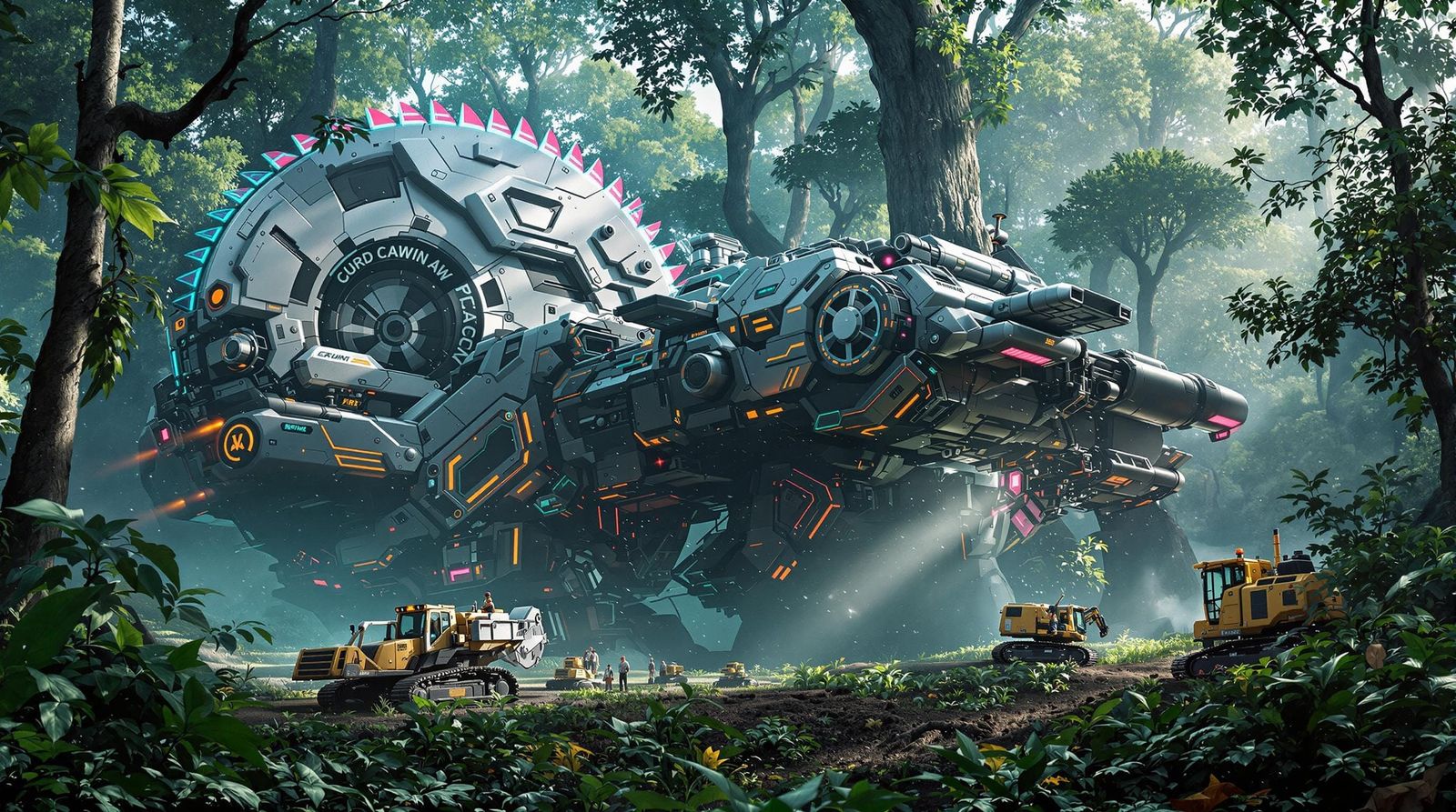 Industrial Jungle Monster in Neon Futuristic Style