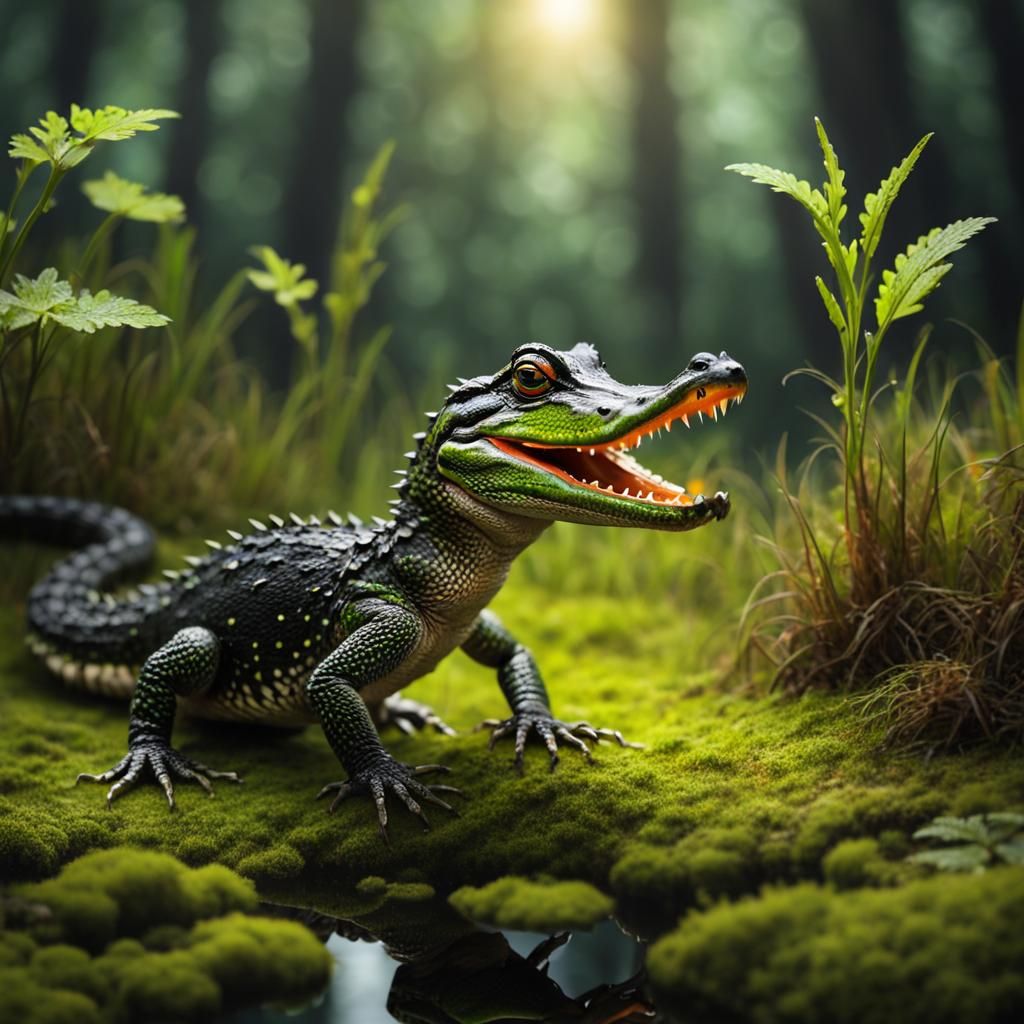 Baby Alligator's Bog Encounter in Triadic Colors