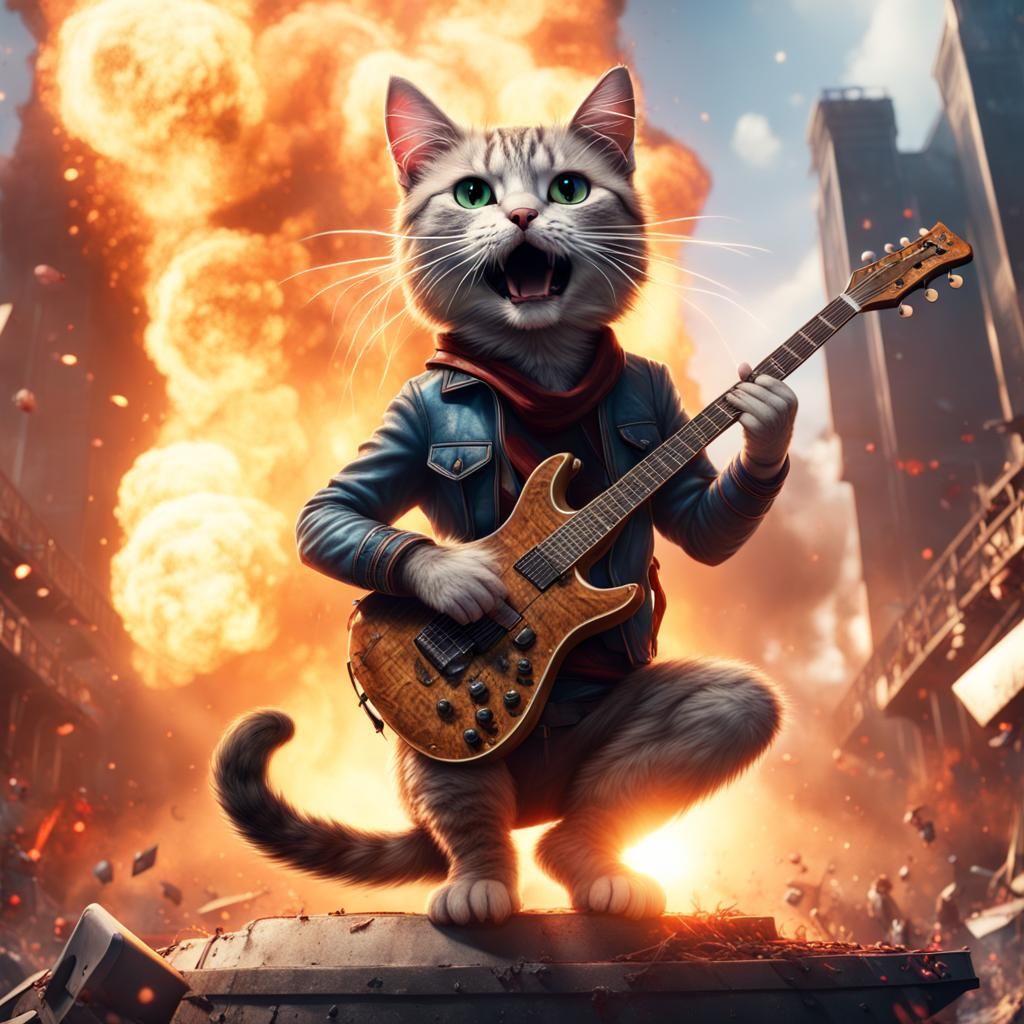 Cat Sings Linkin Park: High-Definition Matte Painting