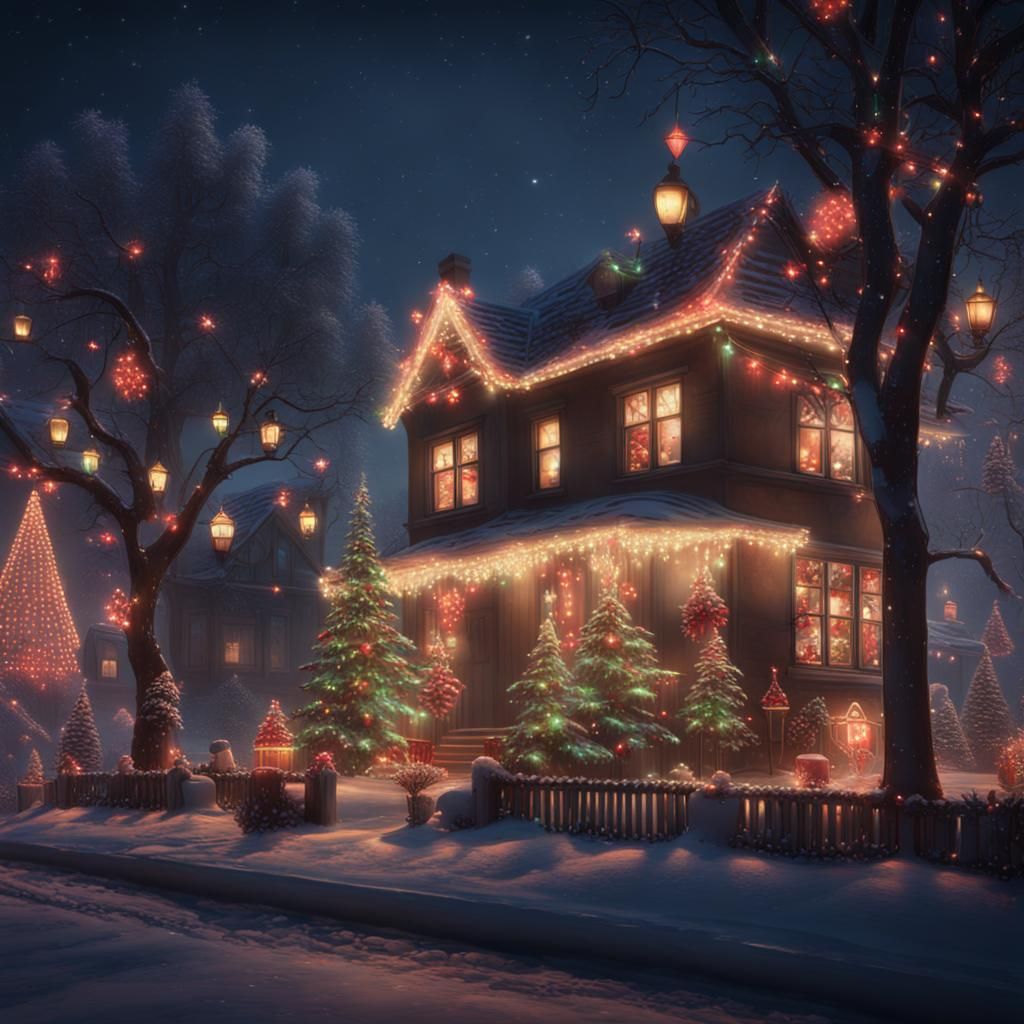 1940s Christmas Decorations with Multi-Colored Lights