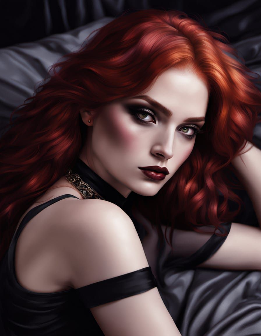 Sensual Redhead Reclining on Bed