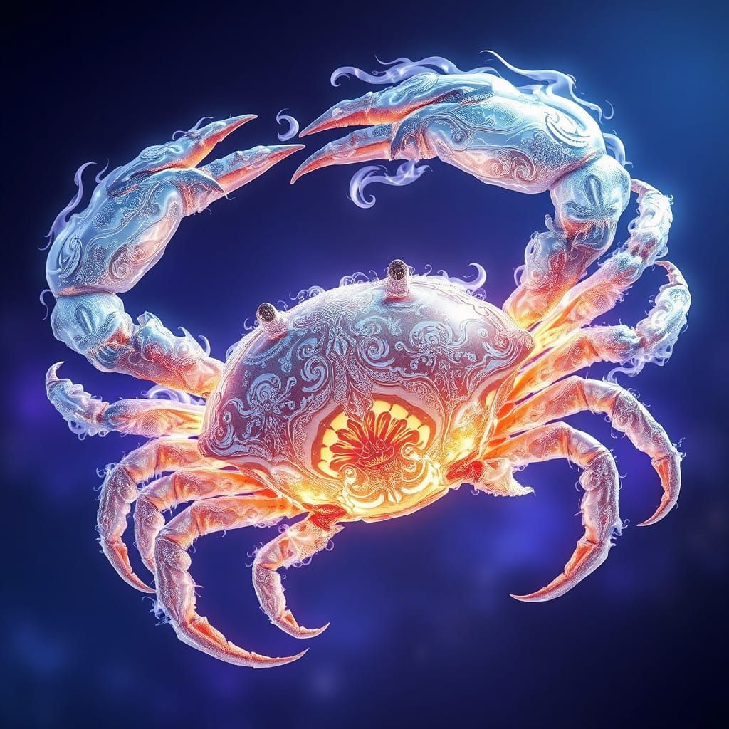 Majestic Cancer Zodiac Crab in Ethereal Flames