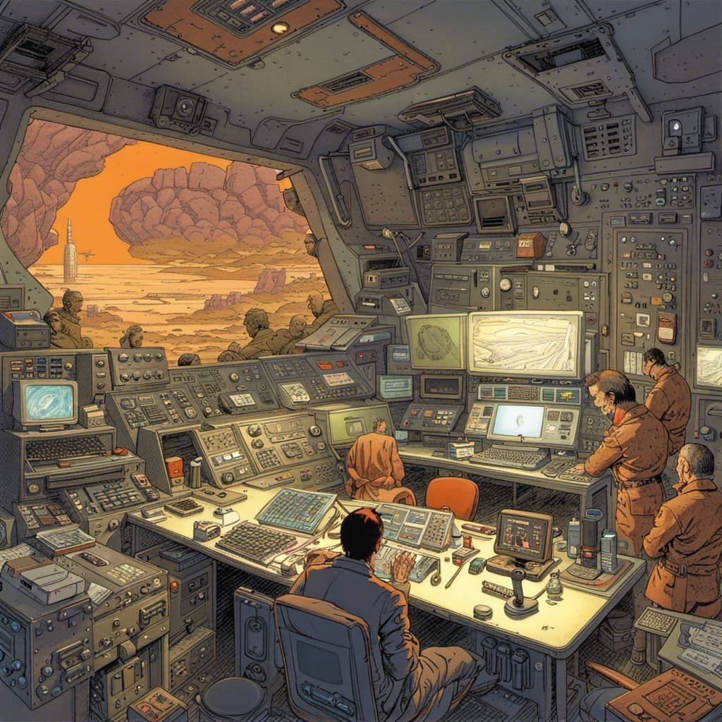 Sci-Fi Bunker Command Center in Graphic Novel Style