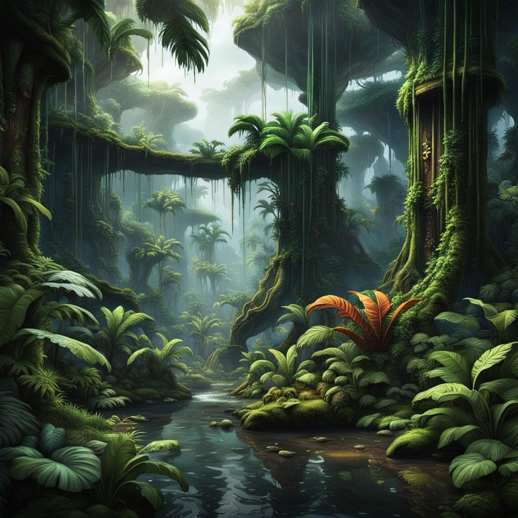 Mercury Rainforest Jungle: Detailed Fantasy Art