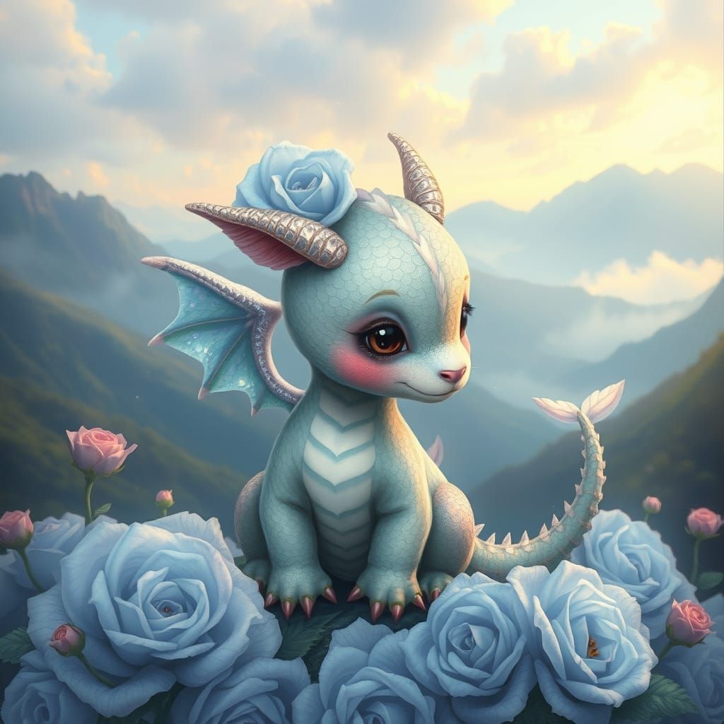 Whimsical Puppy Dragon in an Ethereal Landscape