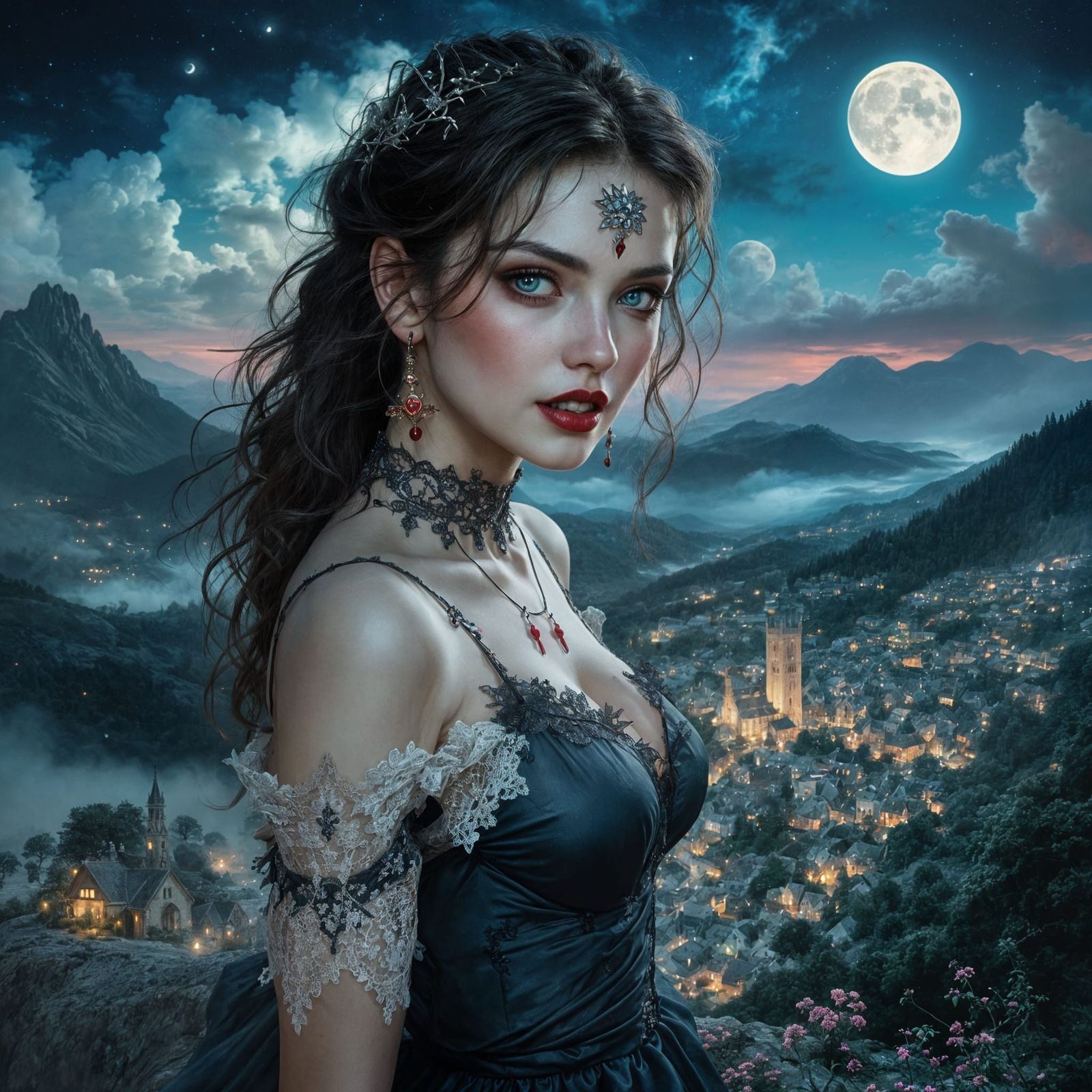 Gorgeous Vampire in Pastel Fantasy Landscape