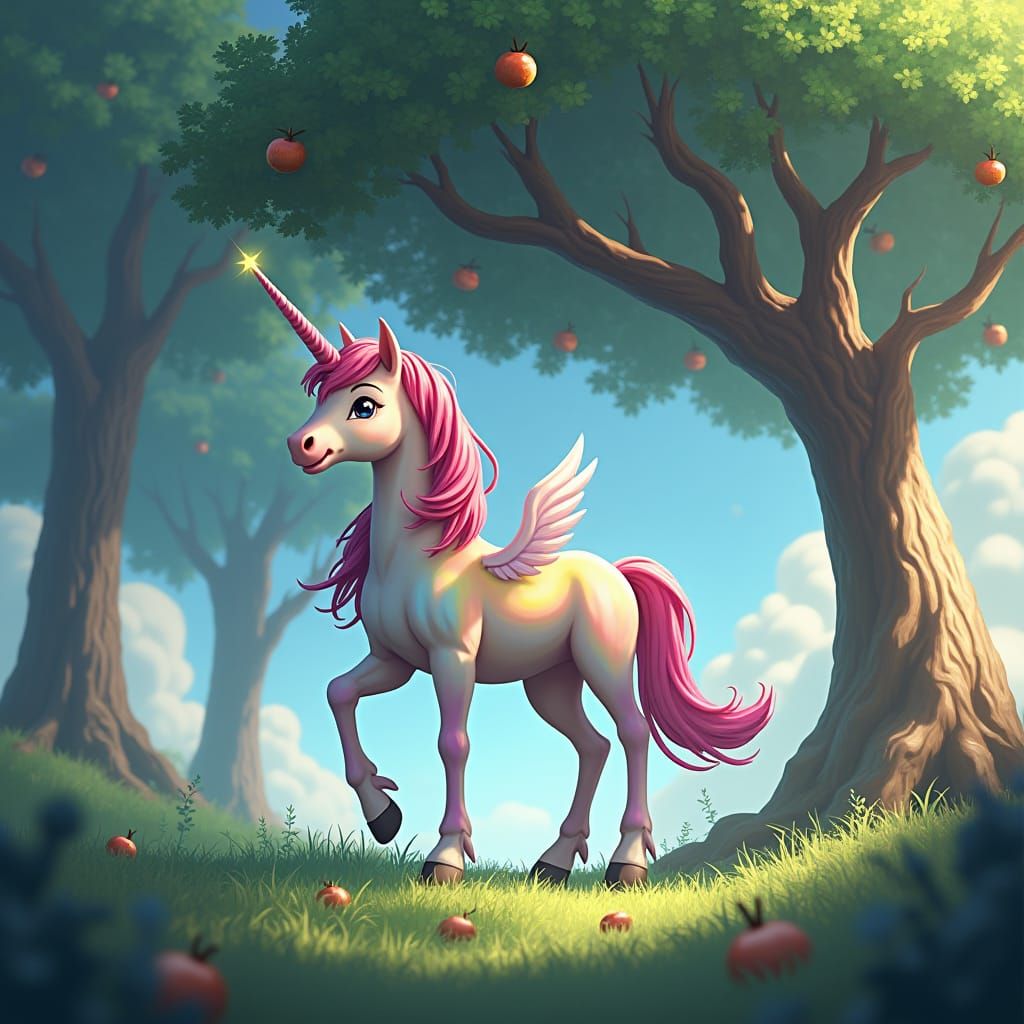 Rainbow Unicorn in Chestnut Grove: 3D Anime Art