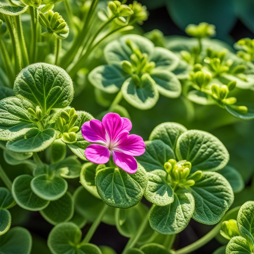 Hybrid Geranium and Euphorbia Plant, Hyperrealistic Garden P...