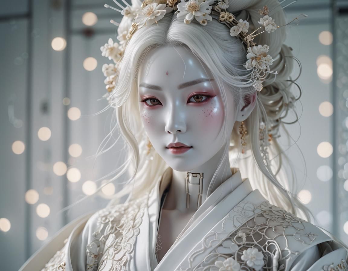 Geisha Android Portrait with Glowing Skin and Biomechanical ...