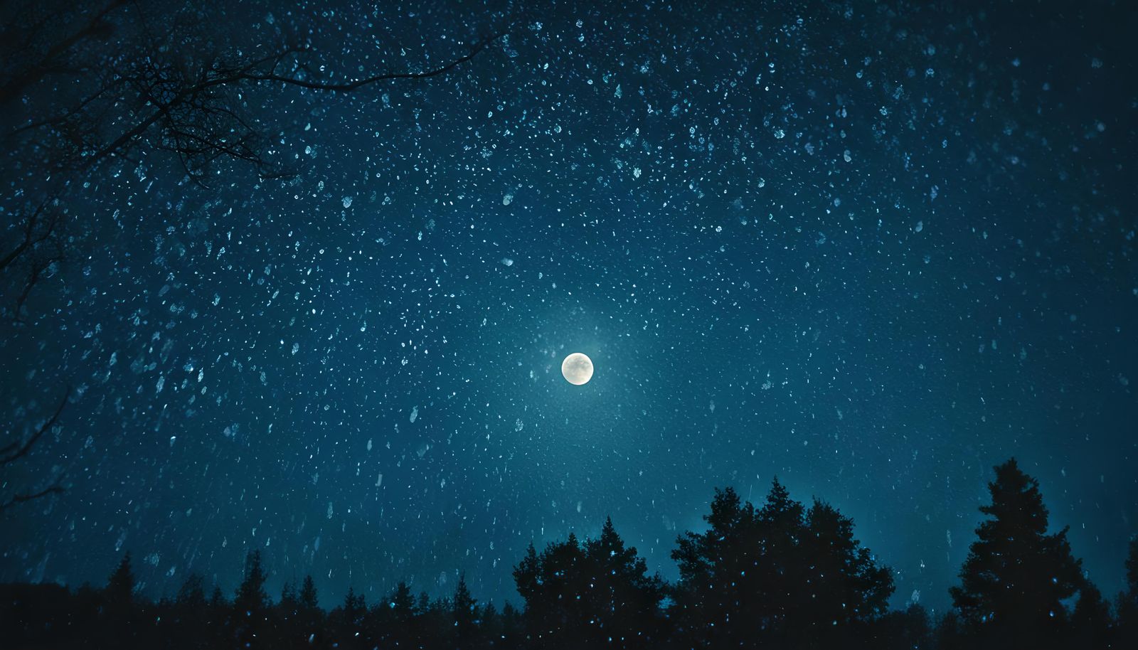 Dramatic Moonlit Night in Rain and Snow