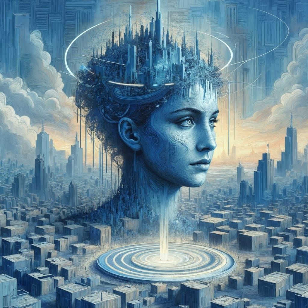 Dreamlike Cityscape of Whispering Echoes in Vibrant Hues