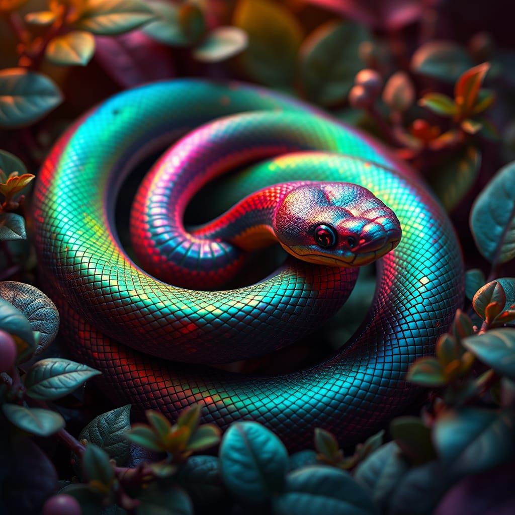 Iridescent Garter Snake in Dreamlike Realm