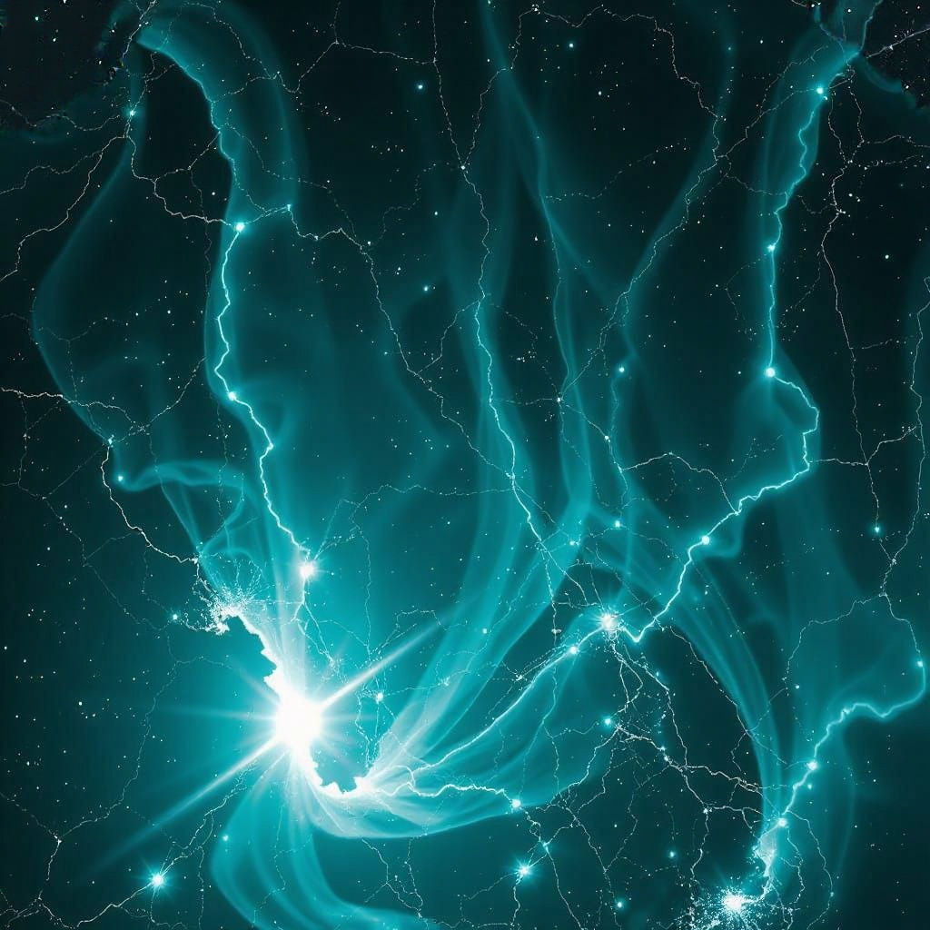 Bioluminescent Celestial Map in X-Ray Vector Style