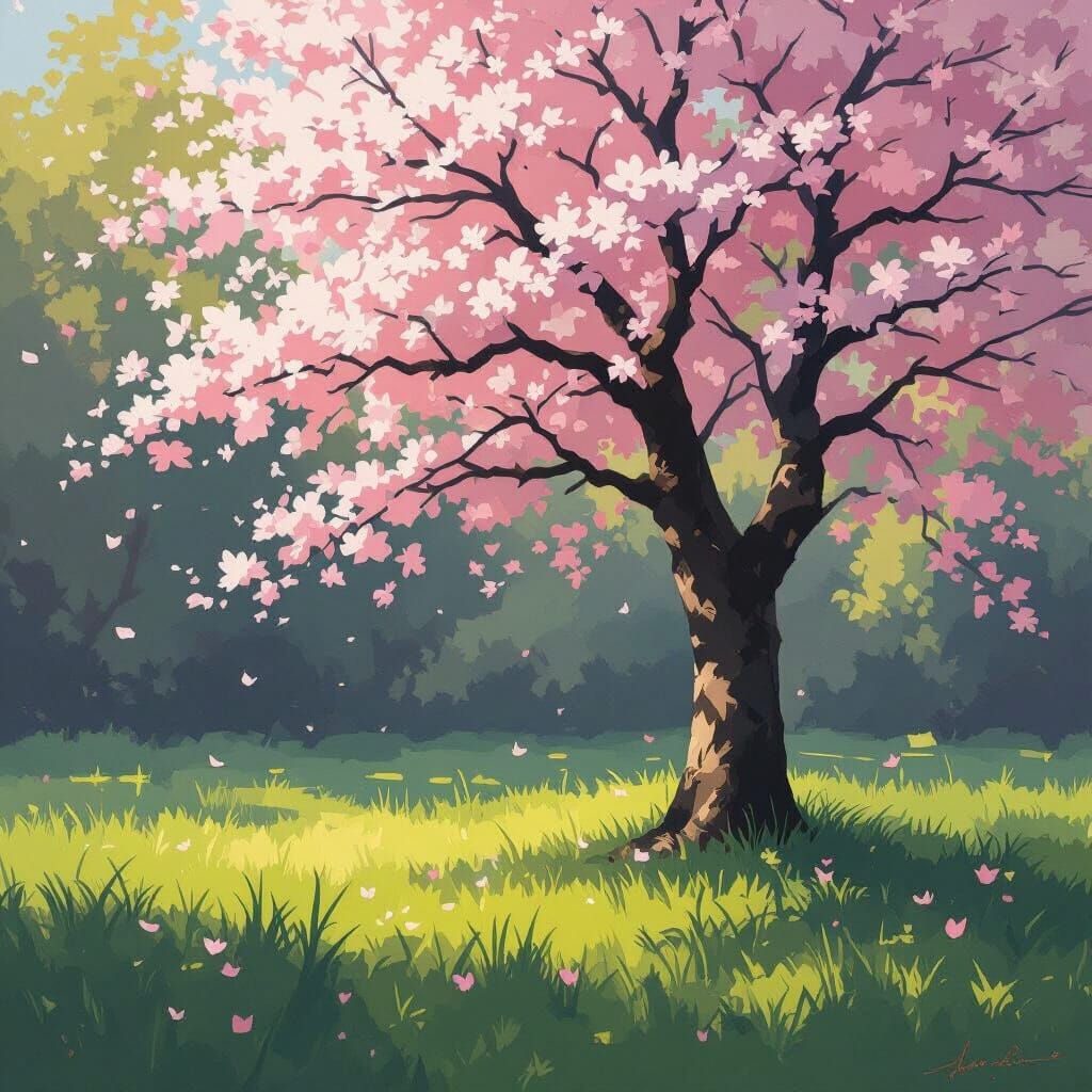 Cherry Blossom Tree in Impressionist Style