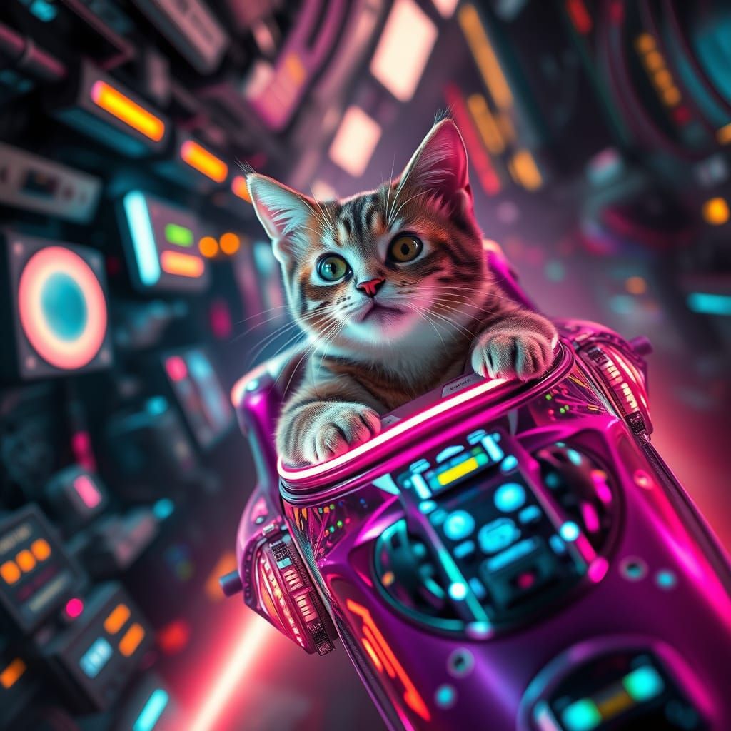 Cat in Spaceship: A Cyberpunk Vision
