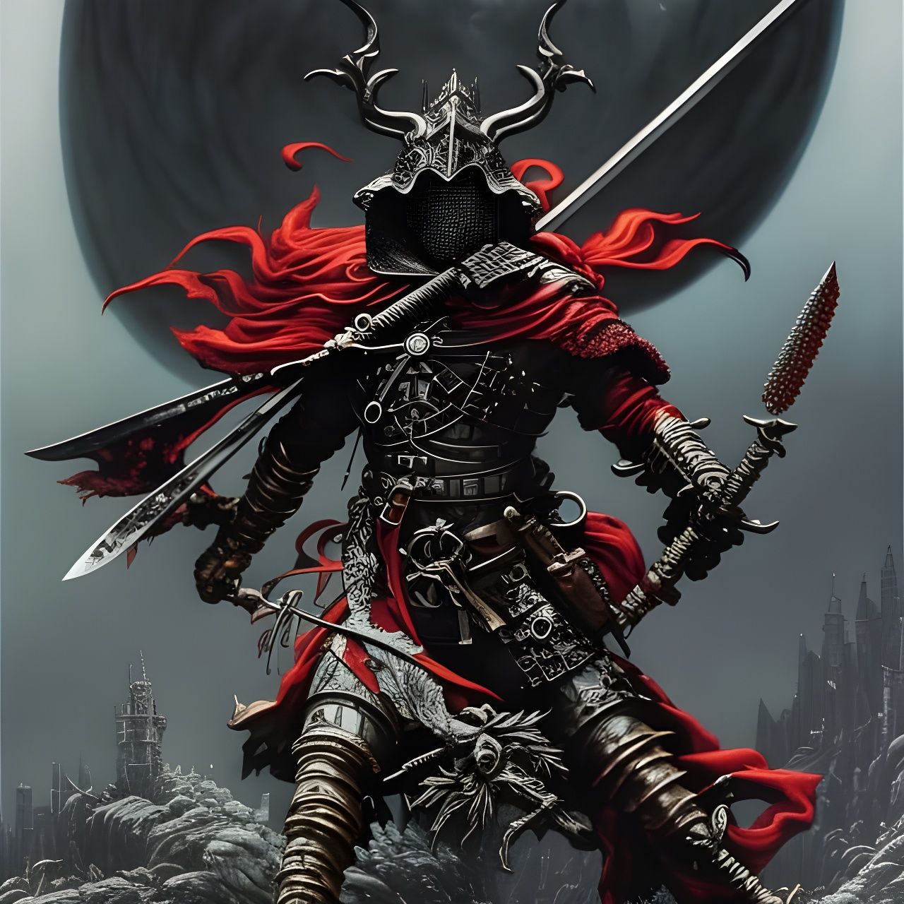 Ghostly Samurai Ink Art in Edo Style