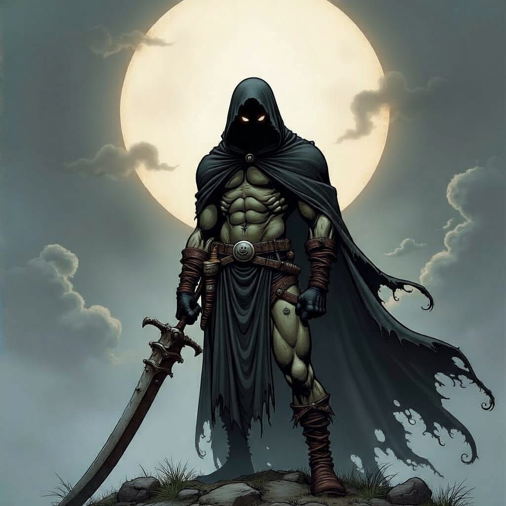 Grimdark Fantasy Warrior in Dynamic Battle Pose