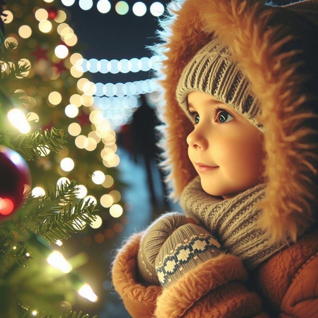 Little Girl's Christmas Wonder Moment