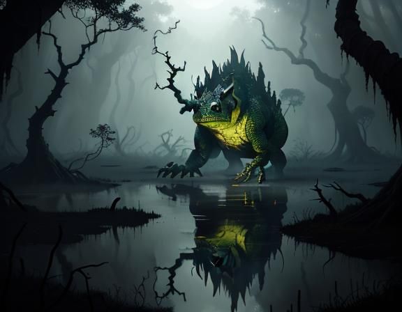 Bullywug in Eerie Mangrove Swamp, 3D Cinematic Graphics