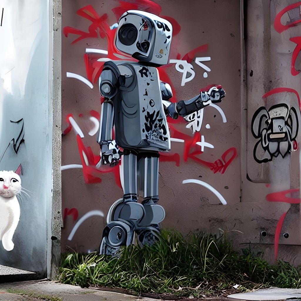 Cardboard Robot and Cat in Sinister Backstreet Art