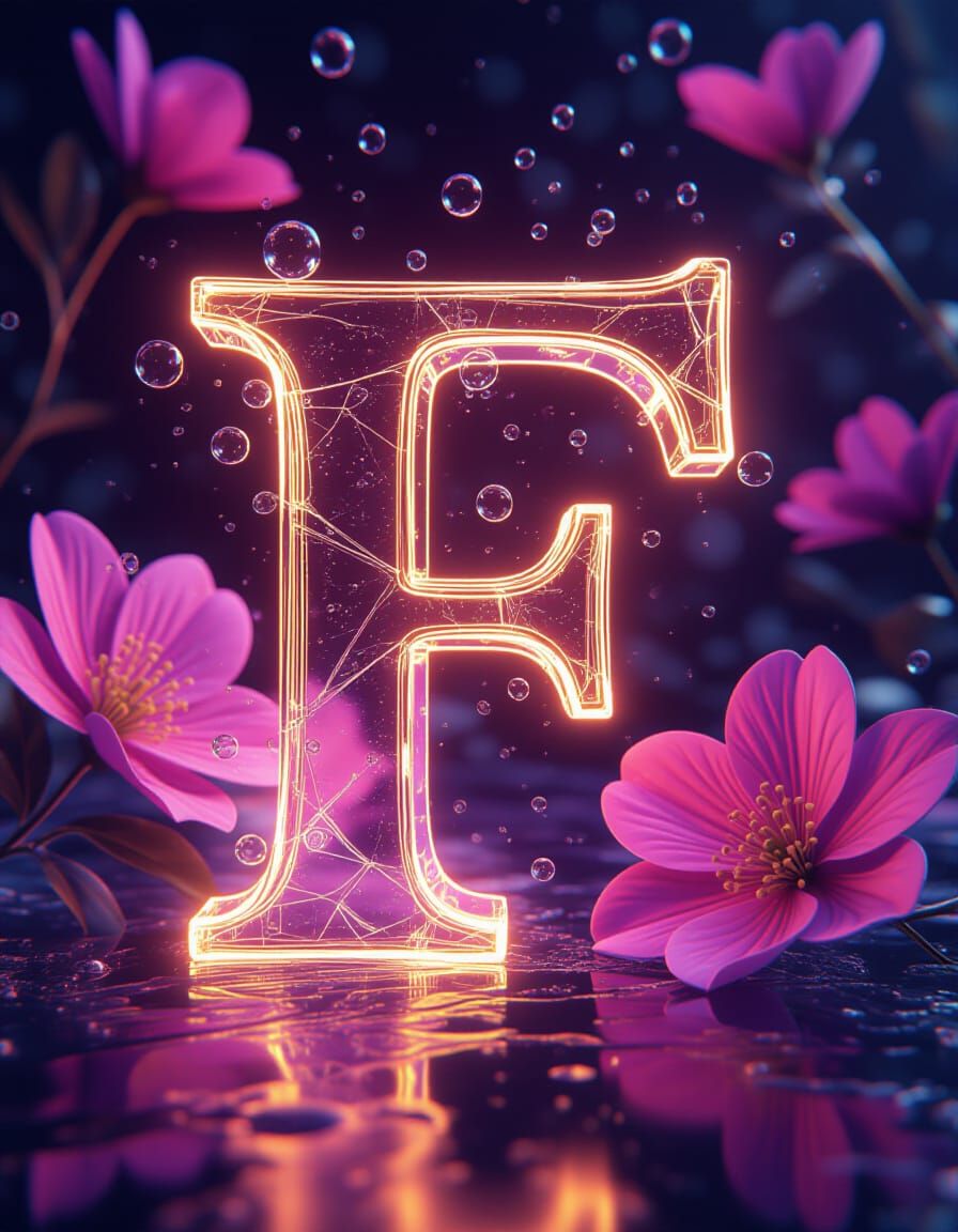Glowing Ice Letter F in Digital Art Style