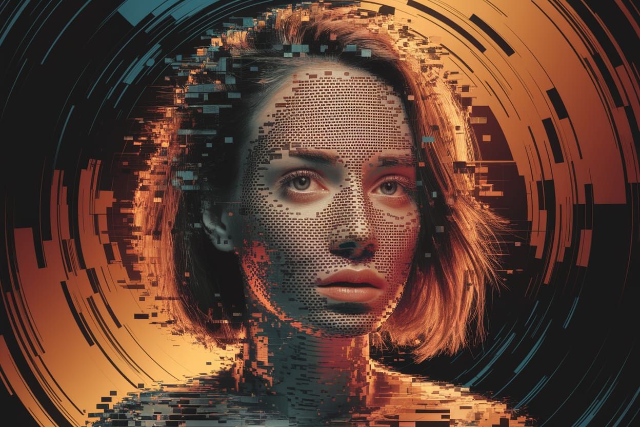 Glitched Woman Portrait with Croaking Texture Overlay