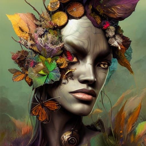 Earth Goddess Portrait in Vibrant Triadic Colors