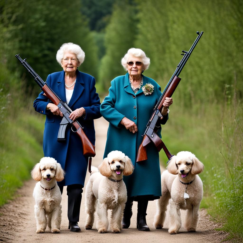 Grannies with Shotguns Protecting Poodles