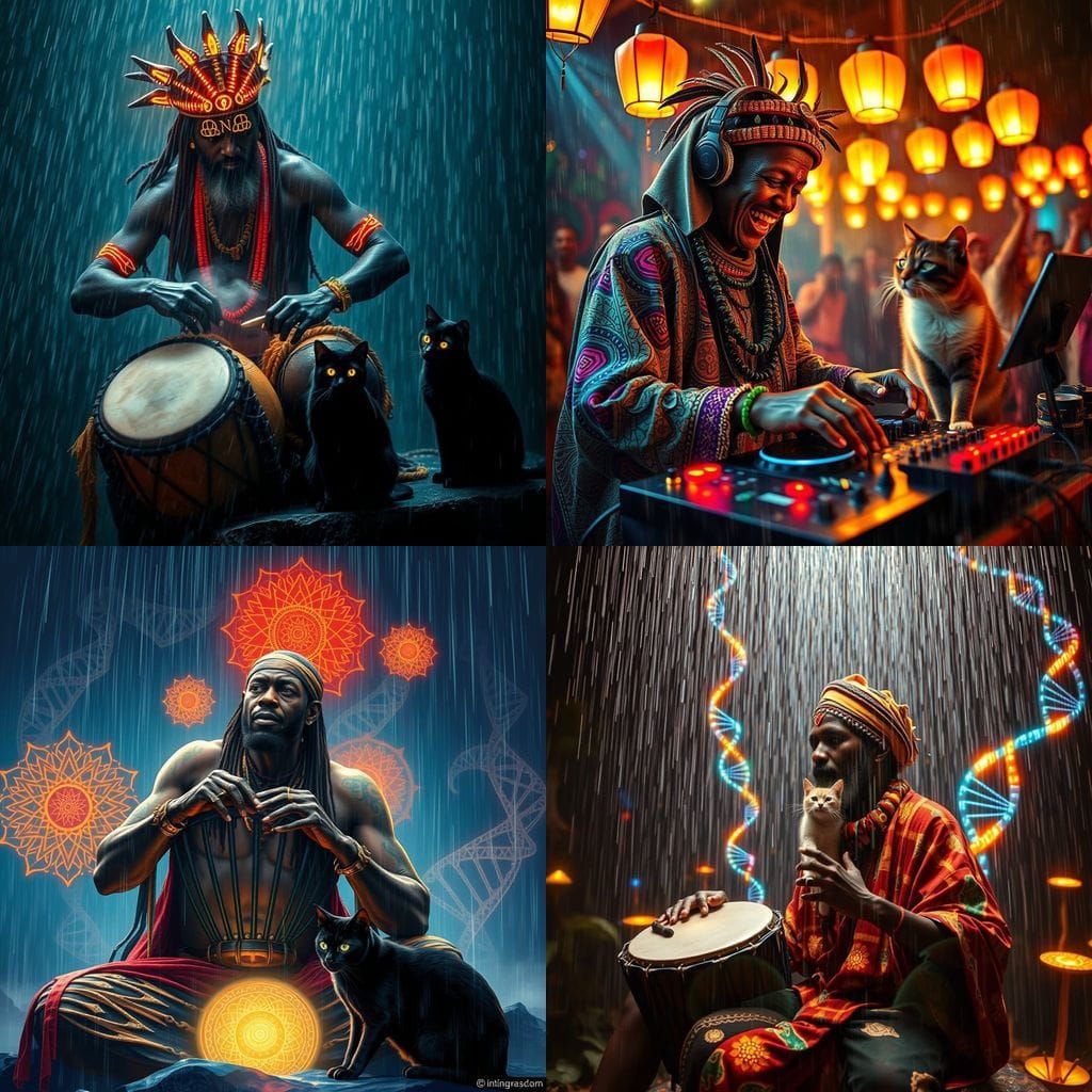 African Shamanic Ritual with Djembé, Rain, and Cat