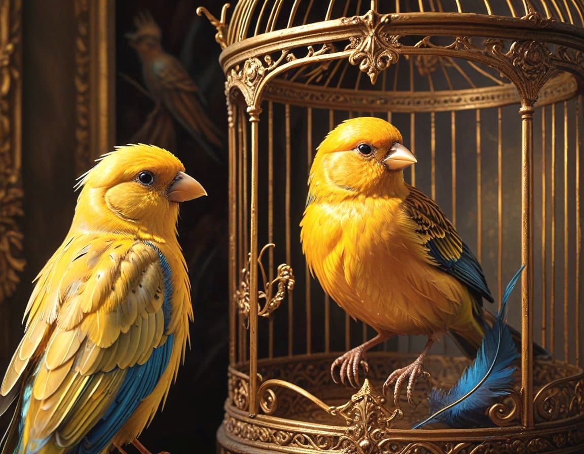 Surreal Canary Watches Man Trapped in Golden Cage