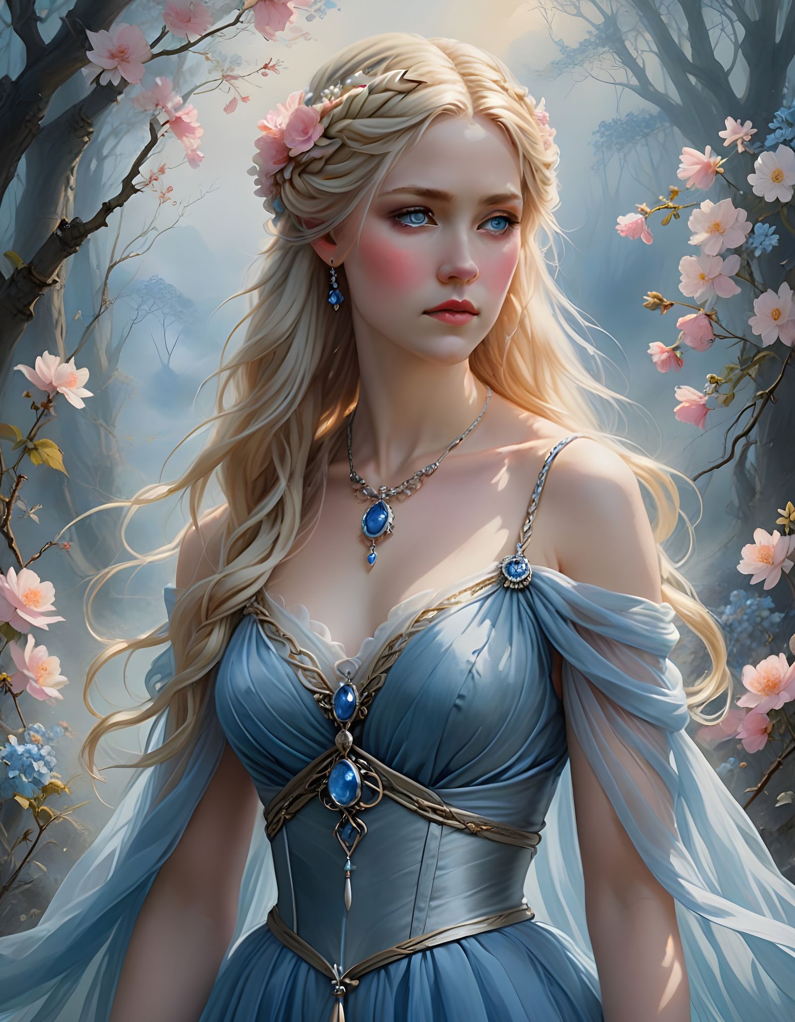 Ethereal Norse Goddess in Soft Pastel Light