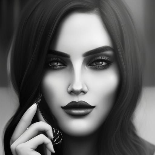 Hipster Woman Portrait in Black and White