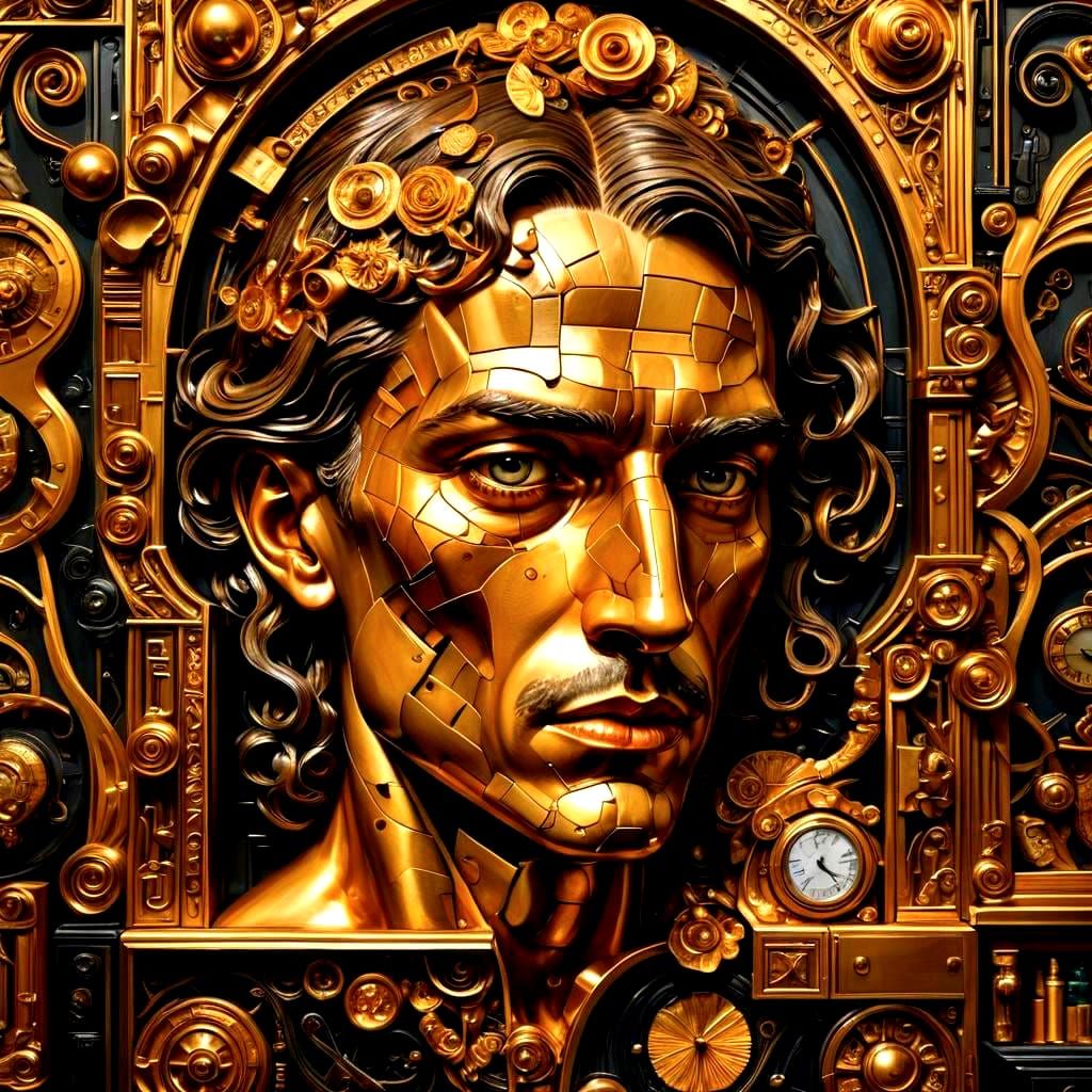 Surreal Face Fused with Cabinet of Curiosities