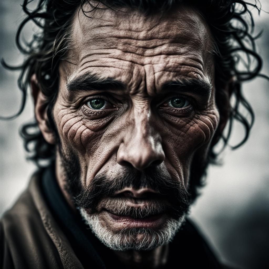 Striking Close-Up Portrait in Raw Emotional Style