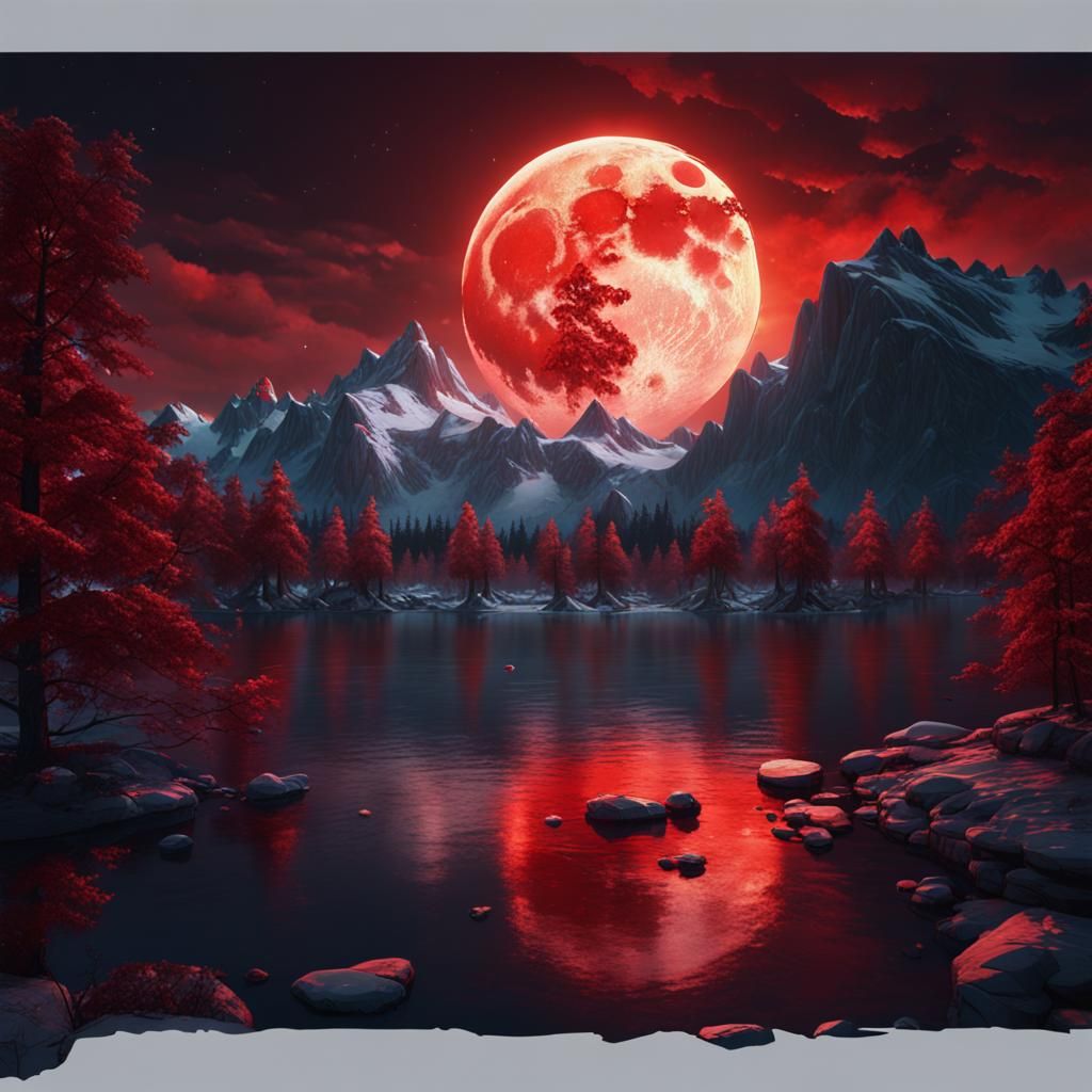 Blood Moon over Crystal Lake: Fantasy Art