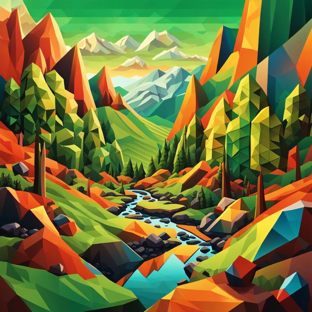 Geometric Landscape Art with Vibrant Colors
