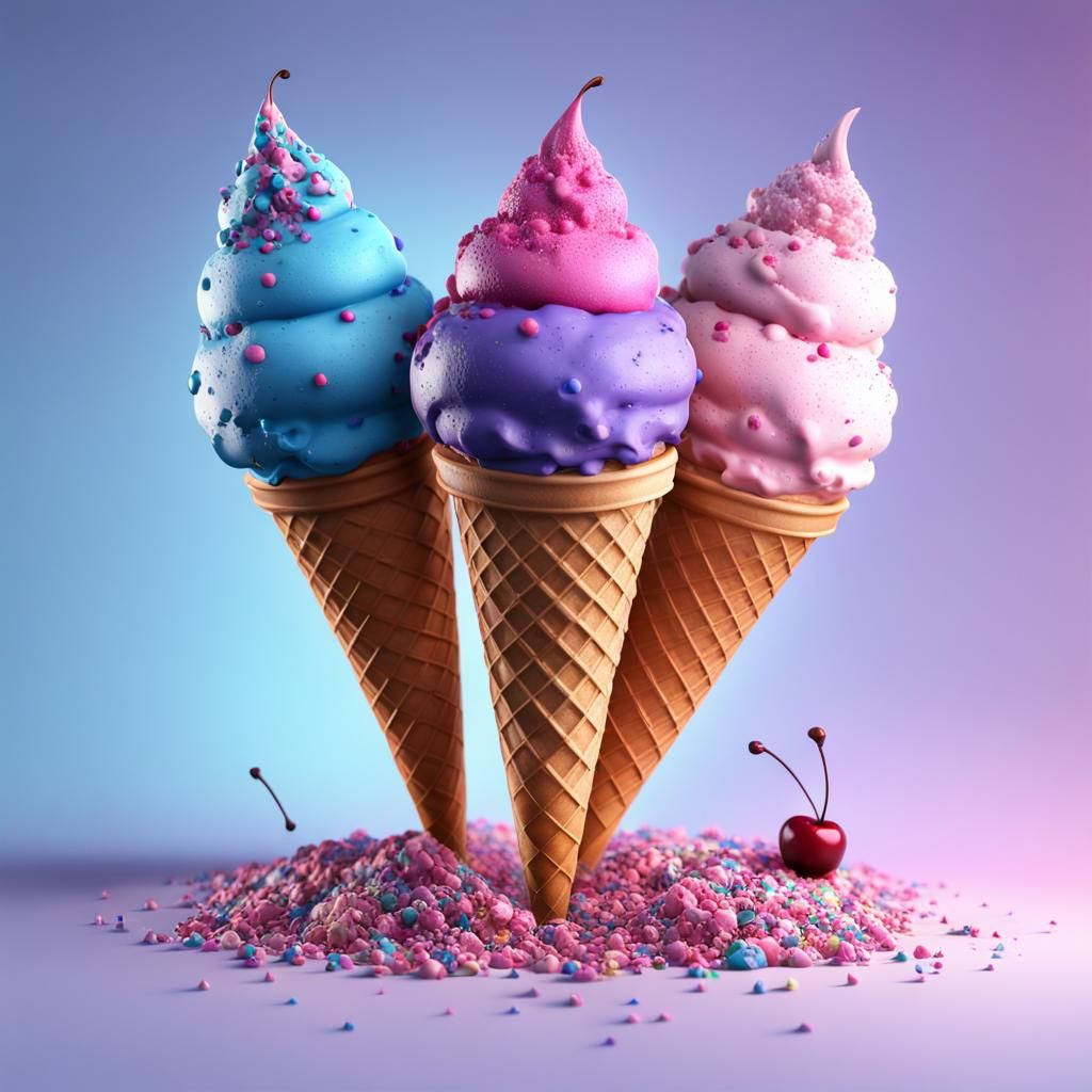 Realistic Ice Cream Cone with Sprinkles, 8K Art